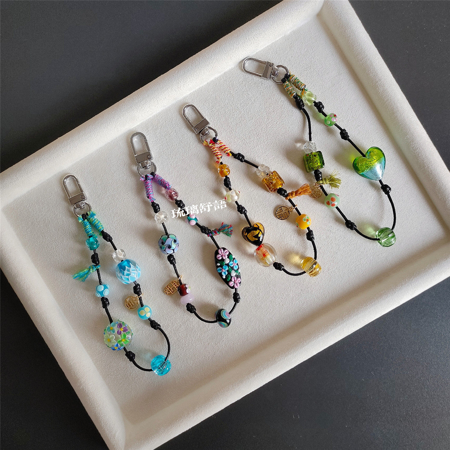 【星梦】原创手工琉璃民族风手机链复古小众黑绳手机挂件挂饰女