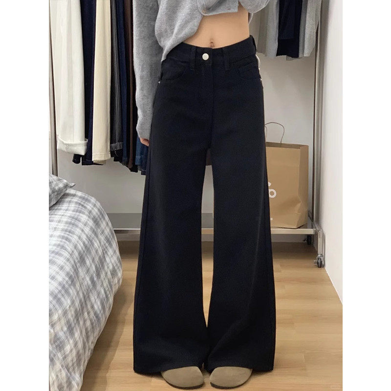 阔腿A版牛仔裤女大码黑色宽松不贴腿喇叭裤高腰显瘦梨形身材裤子