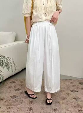 2026新款纯棉纱布阔腿裤女夏季高腰显瘦宽松休闲百搭直筒九分裤