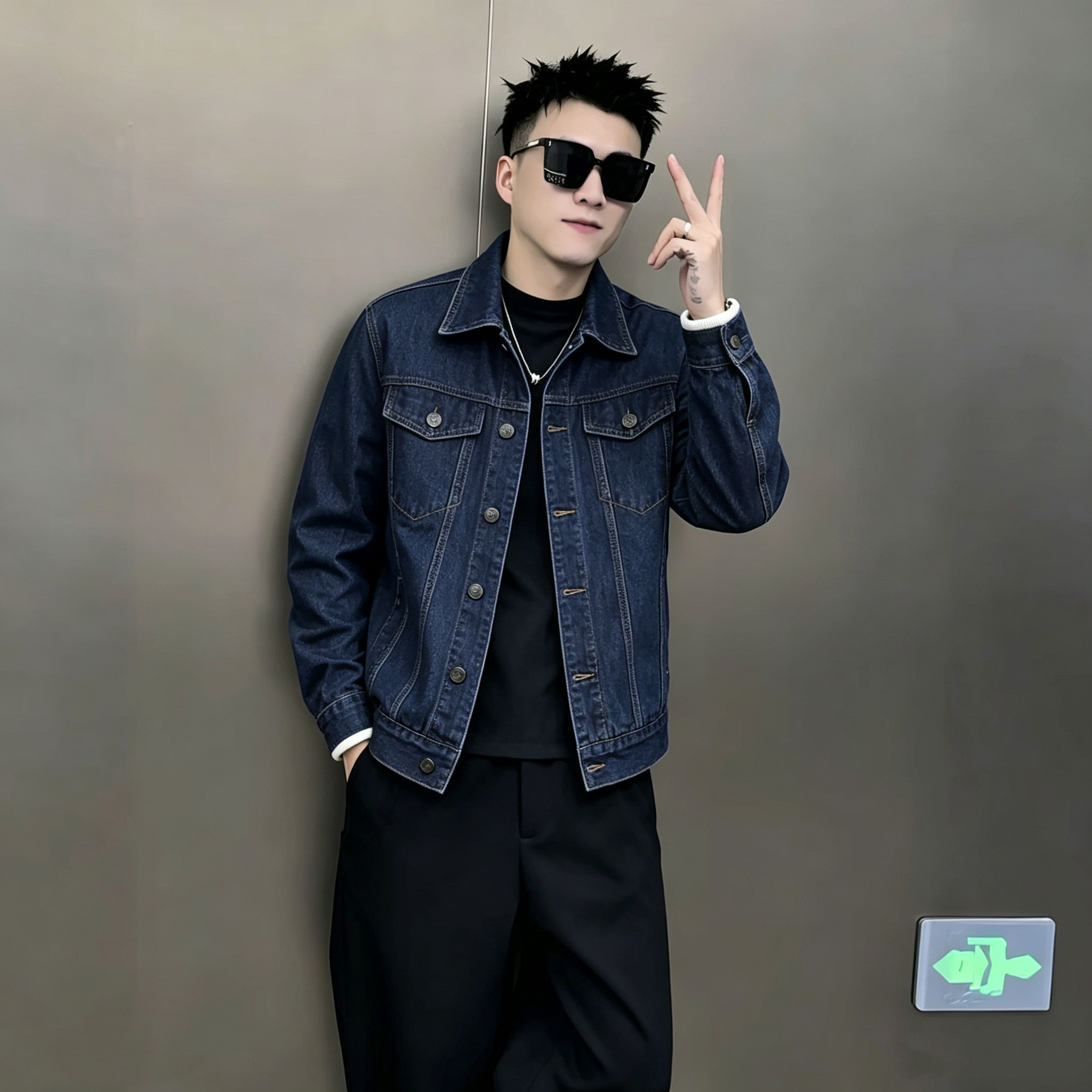 新款xs小码小号修身短款翻领牛仔衣高级感夹克外套牛仔褂子男青年