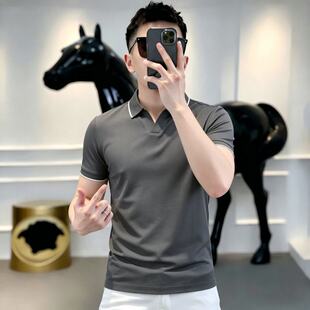 XS小码加小号s纯色休闲夏季V领轻奢高级感翻领短袖Polo衫半袖T恤