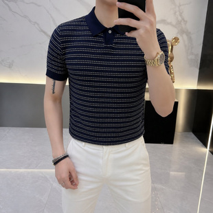 矮小个子S号XS加小码男士短袖翻领POLO衫夏季条纹针织潮流T恤半袖