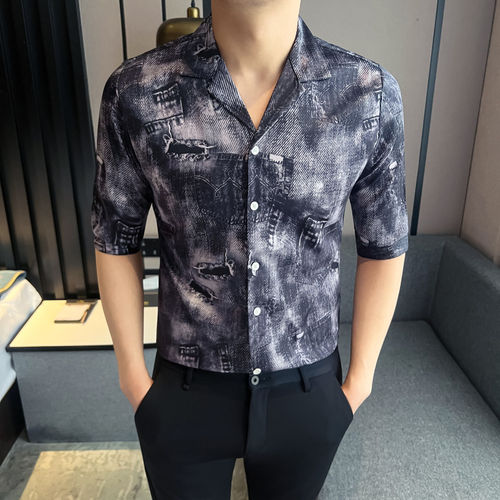 矮小个子S号XS加小码修身个性衬衣英伦风社会小伙男士七分袖衬衫