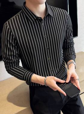 小码加小号男装S号2026秋冬长袖无痕条纹衬衣高品质s商务弹力衬衫