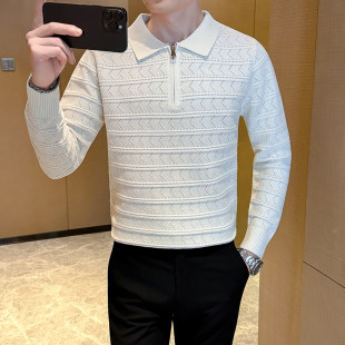 秋冬新款纯色针织衫社会小伙男修身翻领毛衣线衣打底衫xs小码小号