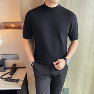 矮小个子男S号XS码短袖毛衣男士小中领纯色百搭针织衫中袖t恤打底