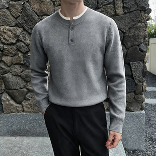 秋冬新款圆领毛衣xs小码加小号英伦风翻领针织衫男社会小伙打底衫