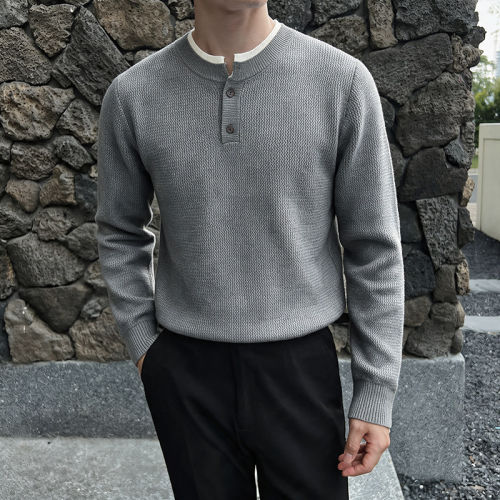 秋冬新款圆领毛衣xs小码加小号英伦风翻领针织衫男社会小伙打底衫