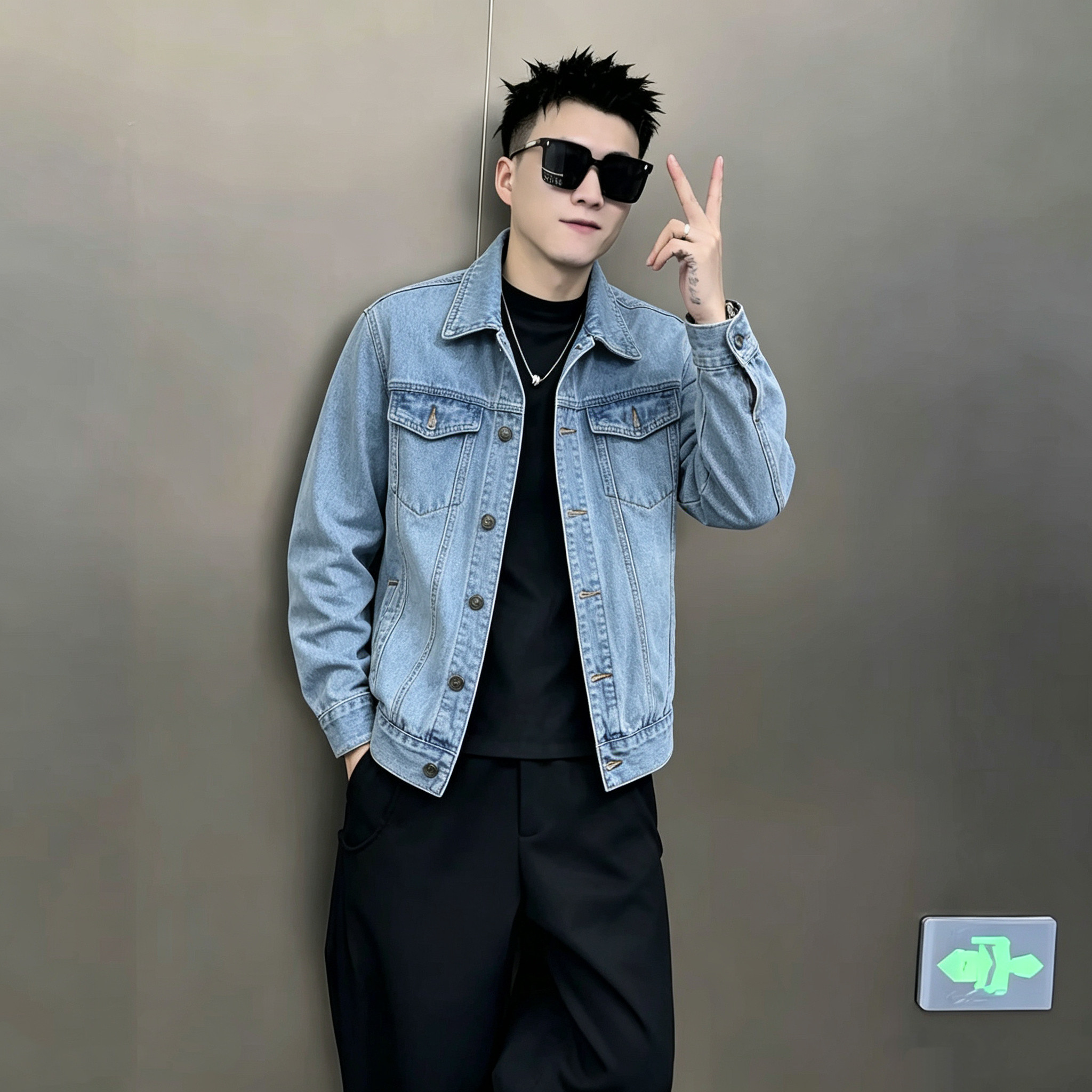 xs小码加小号修身短款牛仔衣社会小伙男休闲褂子上衣夹克外套潮流