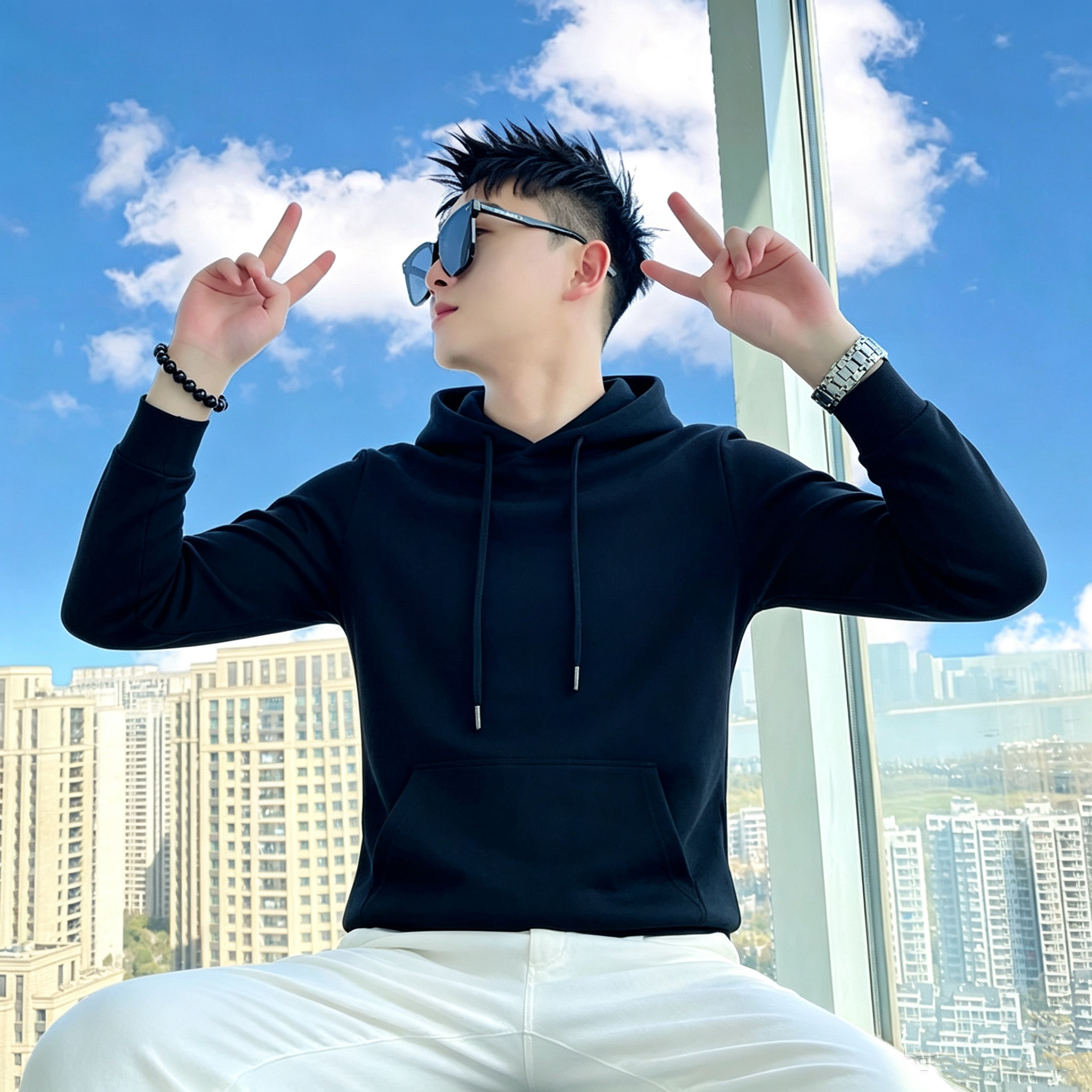秋冬新款xs小码加小号休闲连帽卫衣纯色带帽运动上衣社会小伙男潮
