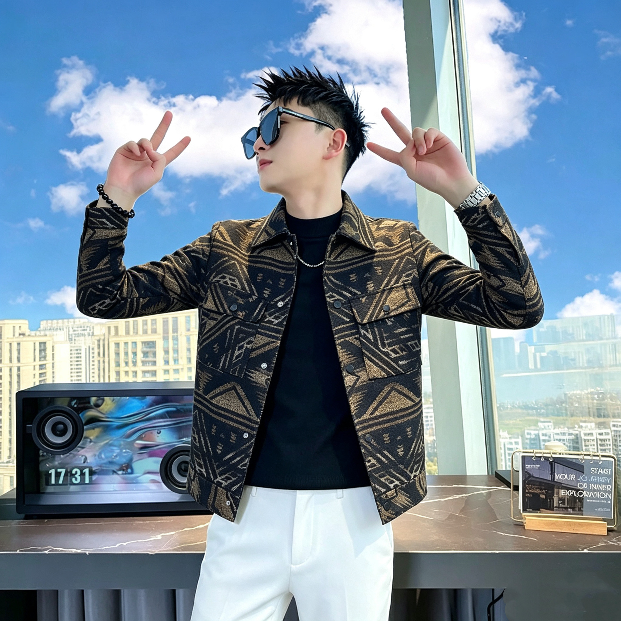 社会小伙男修身翻领短款夹克外套xs小码加小号休闲上衣秋冬新款潮