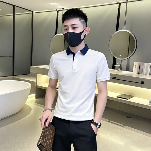 xs小码小号休闲翻领拼色短袖polo衫社会小伙男青年夏装新款保罗衫