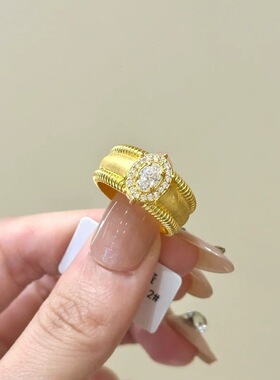 vintag中古鸽子蛋戒指拉丝高级锆石爆闪小众设计百搭轻奢精致指环