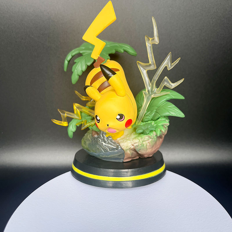 宠物小精灵 场景皮卡丘 闪电战斗 机箱模型周边摆件 动漫桌面手办