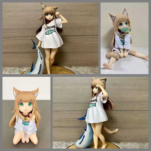 我家的猫是可爱女孩 Q版 黄豆粉 坐姿 模型 公仔 摆件 盒装手办
