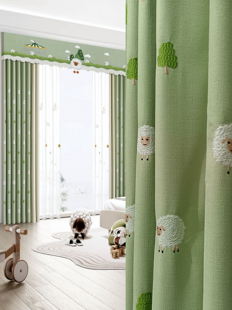 新款韩式儿童房卡通动漫刺绣窗帘纱男孩女孩卧室飘窗遮光布料定制