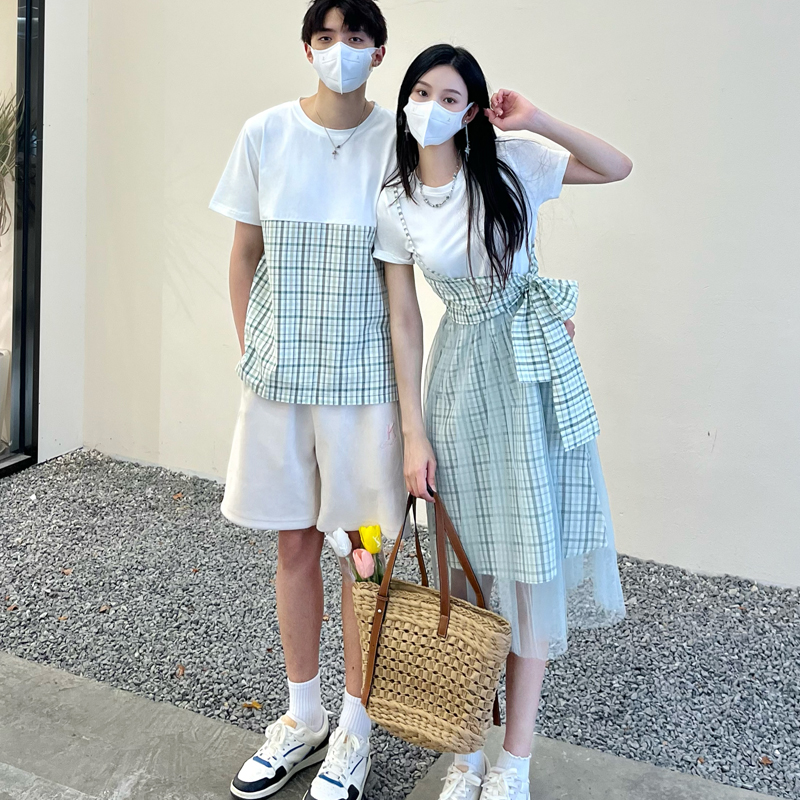 很仙的情侣装夏装套装连衣裙子2023短袖t恤不一样高级感一裙一衣