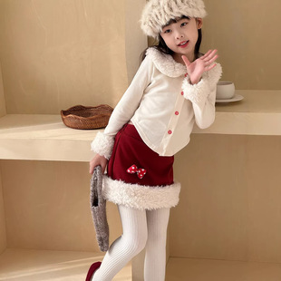 女宝宝甜美毛领圣诞圆弧开衫 瑜瑜公主 新年装 韩版 上衣 女童冬季