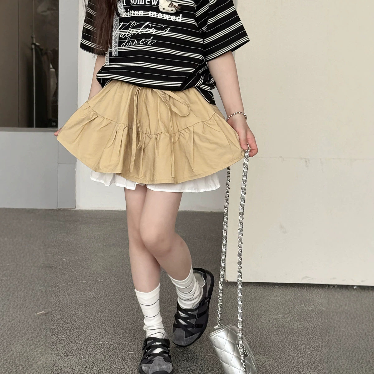 2026夏季新款童装 女童俏皮蝴蝶结绑带毛呢半身裙 儿童A字JK短裙