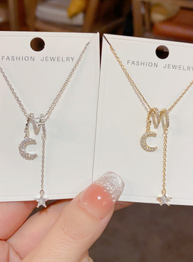 2025新款韩版气质时尚简约微镶锆石星月吊坠流苏项链个性轻奢百搭