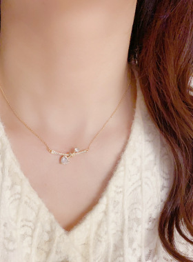 小众设计感气质微镶锆石爱心蝴蝶结项链精致高级感时尚个性锁骨链
