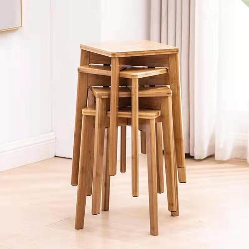 竹木凳子餐凳原木色套叠