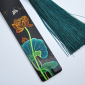 竞仙手绘大漆荷花莳绘书签漆器手工高端中国风文房礼品定制