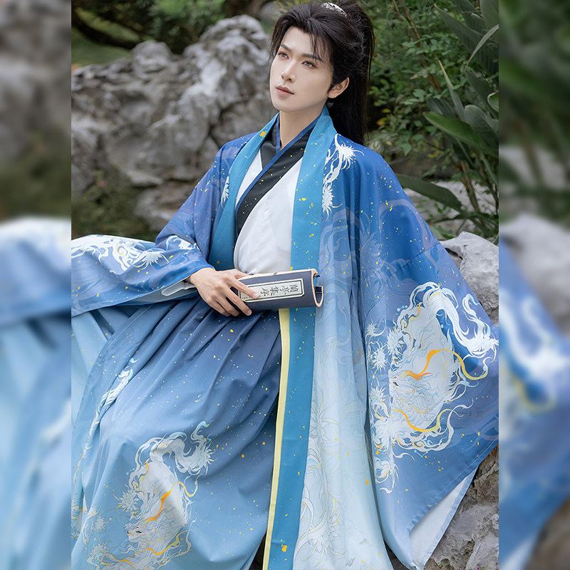 静花原创汉服男【白泽】大袖衫魏晋风印花交领学生侠客中国风日常