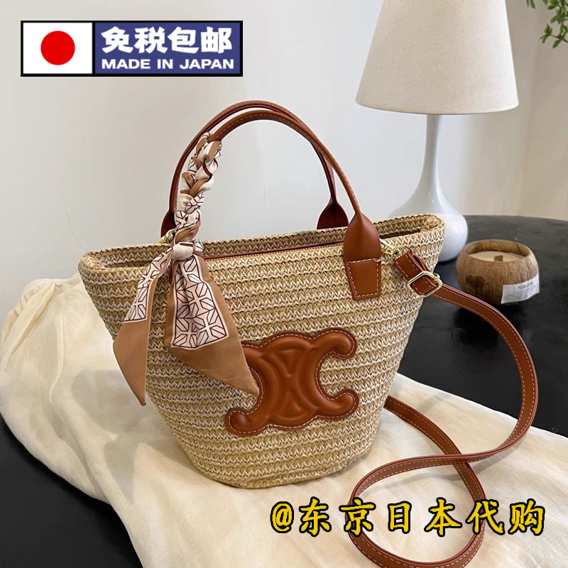 日本代购网红高级感草编包女海边沙滩度假斜挎包菜篮子编织手提包