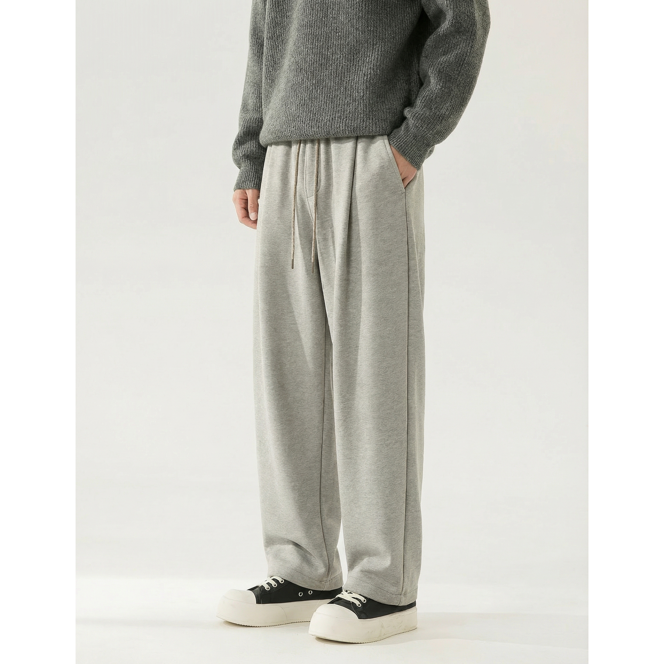 BOLM秋冬季新款重磅加厚宽松直筒黑色休闲运动裤男款针织卫裤子潮