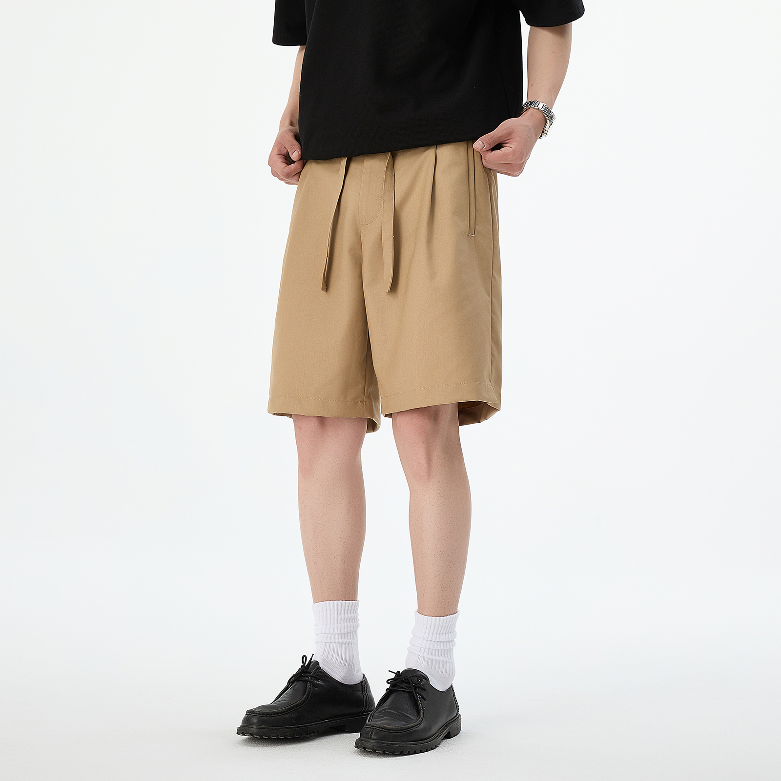 Bolm日系宽松直筒抗皱西装短裤男