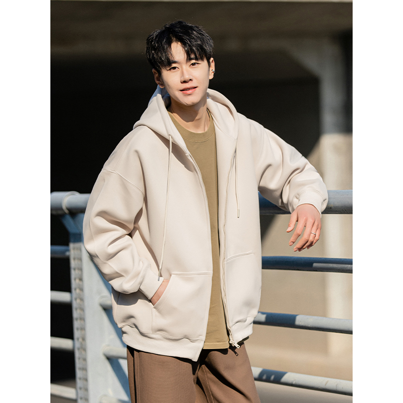 BOLM纯色420g重磅情侣款开衫卫衣