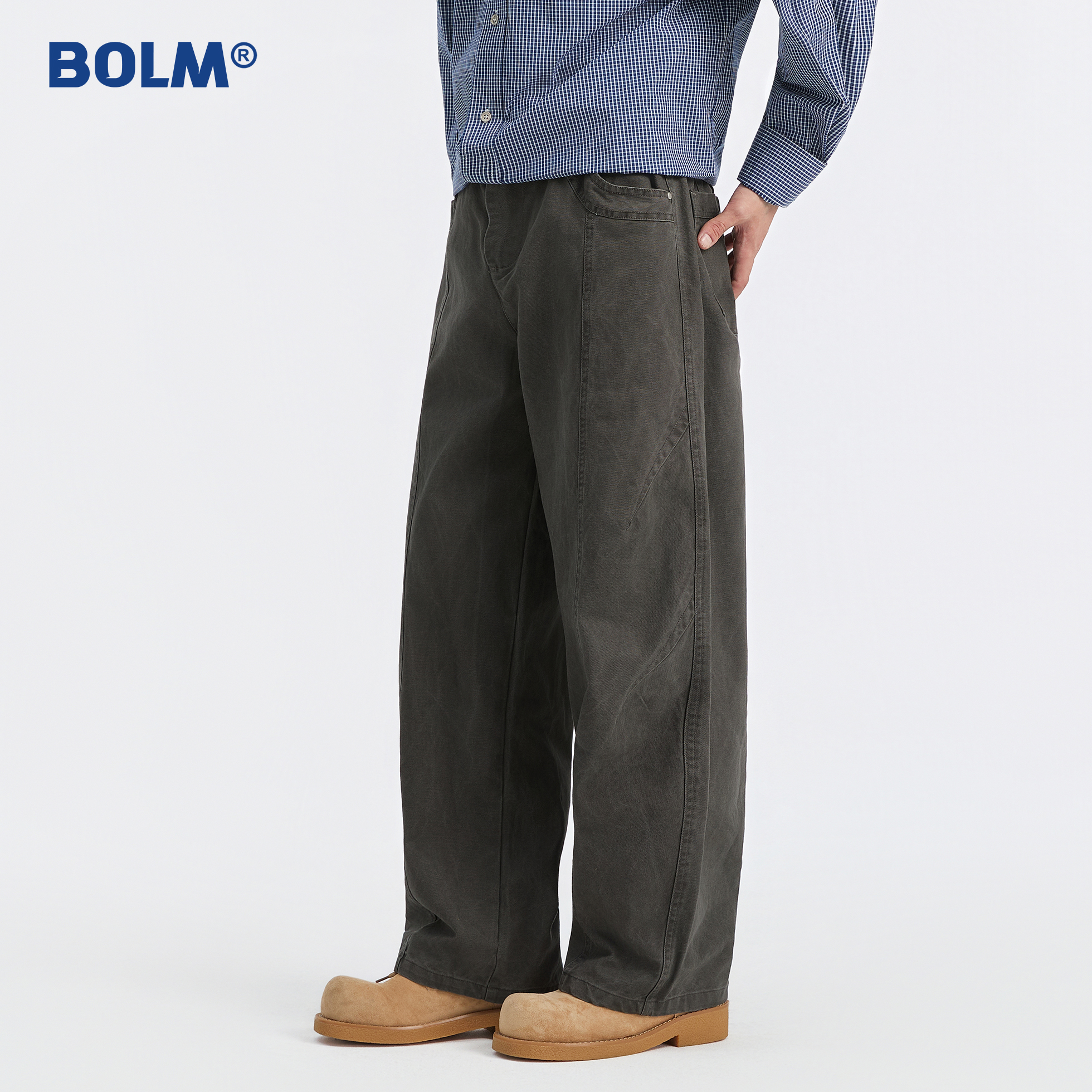 BOLM秋冬季日系复古宽松直筒纯棉休闲裤男青少年阔腿长裤工装裤潮