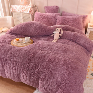 2025新款长毛绒水貂绒四件套冬季纯色加绒双面珊瑚绒被套床单床品