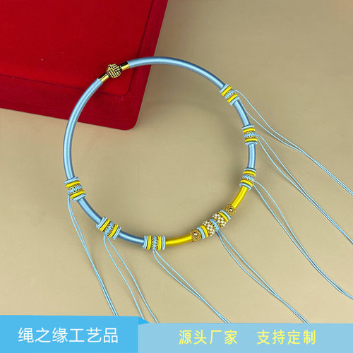 儿童婴儿宝宝项圈单管周岁礼物纯手工编织diy长命锁项圈宝宝项圈