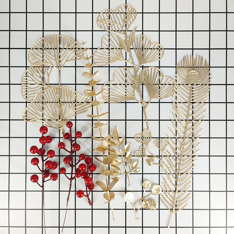 春节金色花仿真花插花福桶花材