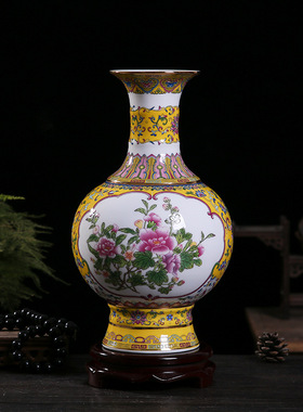 景德镇珐琅彩描金赏瓶 中式陶瓷仿古工艺品摆件 客厅公办家居瓷器