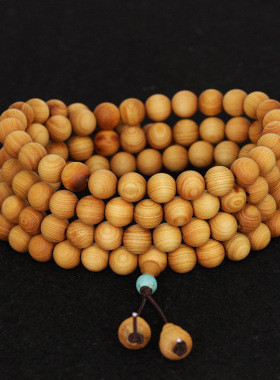 柏木素珠108颗念珠手链 顶珠加小葫芦 店景点佛珠厂家供应