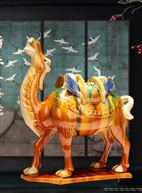 唐三彩陶瓷骆驼家居装饰品旅游纪念马驼丝绸骆驼中式客厅摆件批发