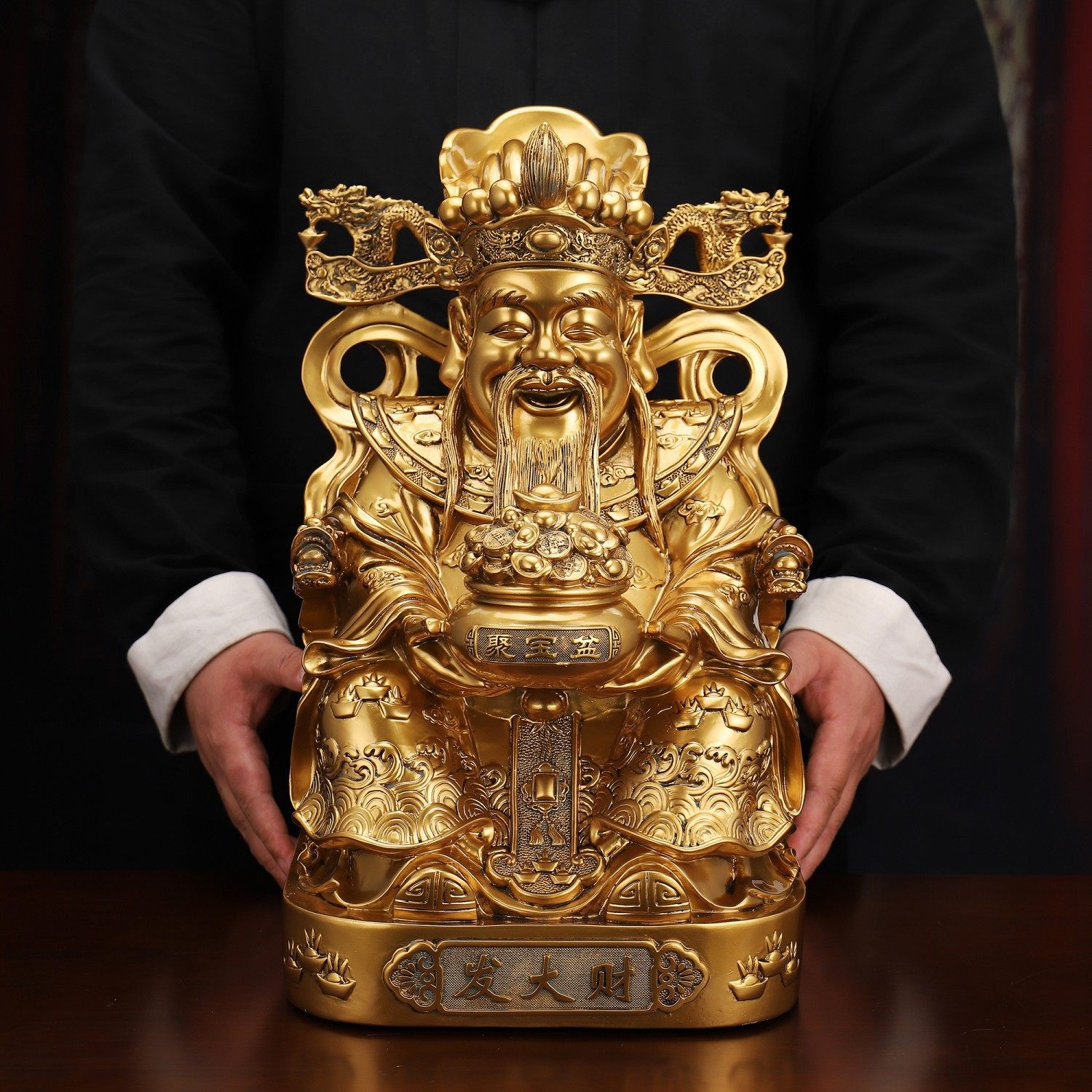 财神爷摆件招财财神爷文财神鎏金铜色树脂家居客厅供奉家用佛像