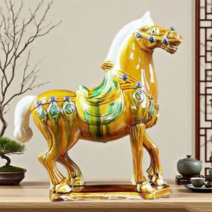 唐三彩马对马驼 陶瓷马驼一对摆件工艺品家居装饰品礼品客厅摆件