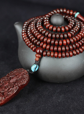 印度小叶紫檀4*6算盘珠千手观音无事牌 手链佛珠男女款高油性项链