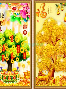 仿真摇钱树玄关视觉客厅玻璃贴纸