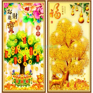 仿真框墙纸自粘发财摇钱树墙贴画玄关装饰3d视觉玻璃贴纸客厅墙贴