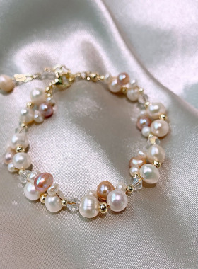 彩色淡水珍珠水晶缠绕手链项链