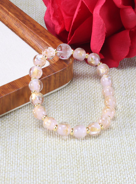 琉璃半金半银箔香灰珠手串