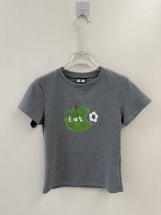 CHIC T恤辣妹休闲显瘦上衣女T SMILE趣味穿搭刺绣花朵印花苹果短袖