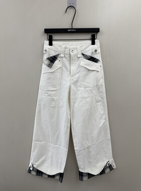 Skip Smile甜酷穿搭 时髦小众拼接格子水洗牛仔裤女宽松直筒裤子