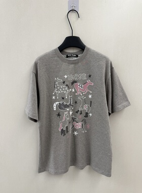 SKip Smile 时髦小众 彩色小马植绒领口星星刺绣T恤女 宽松上衣女