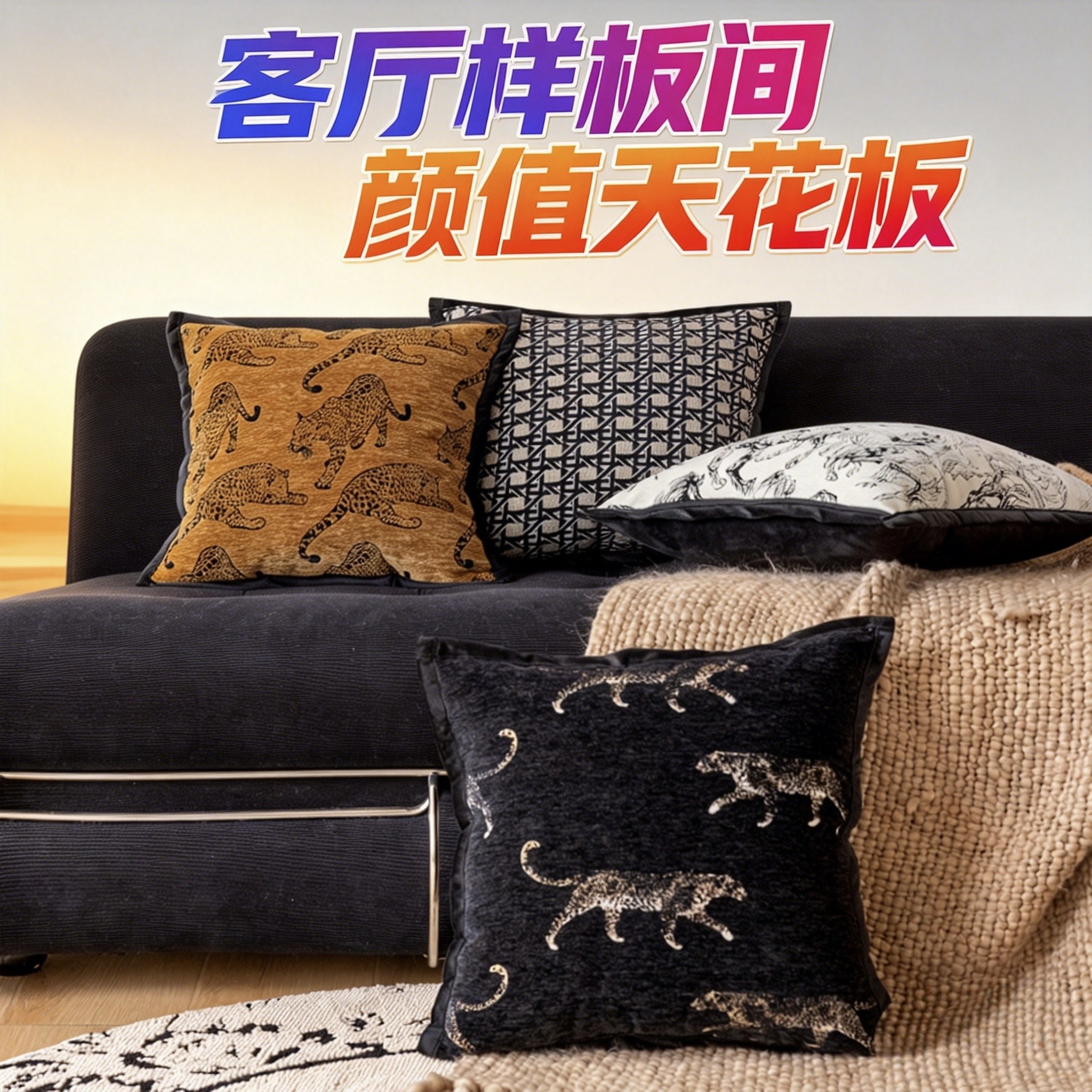 中古风高级感沙发抱枕套批发 客厅样板间床头床上装饰靠背靠垫